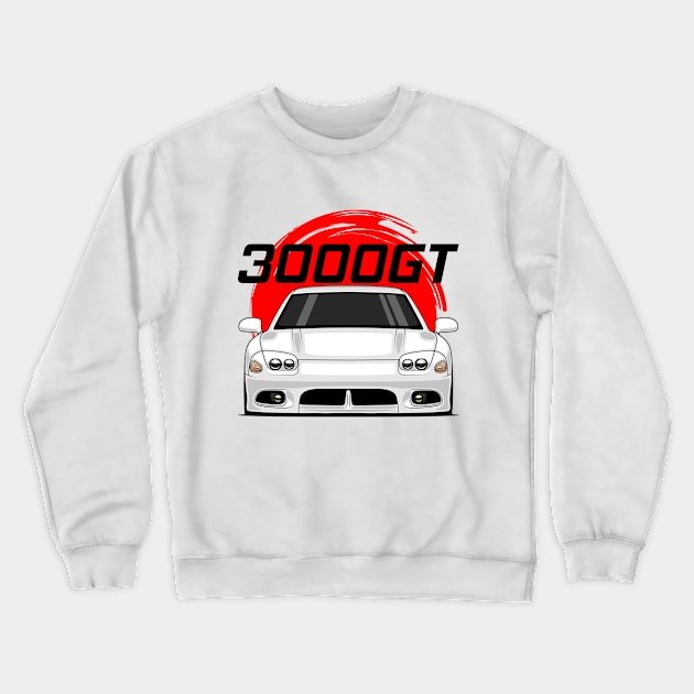 Front White 3000GT 1997 1998 JDM Crewneck Sweatshirt by GoldenTuners